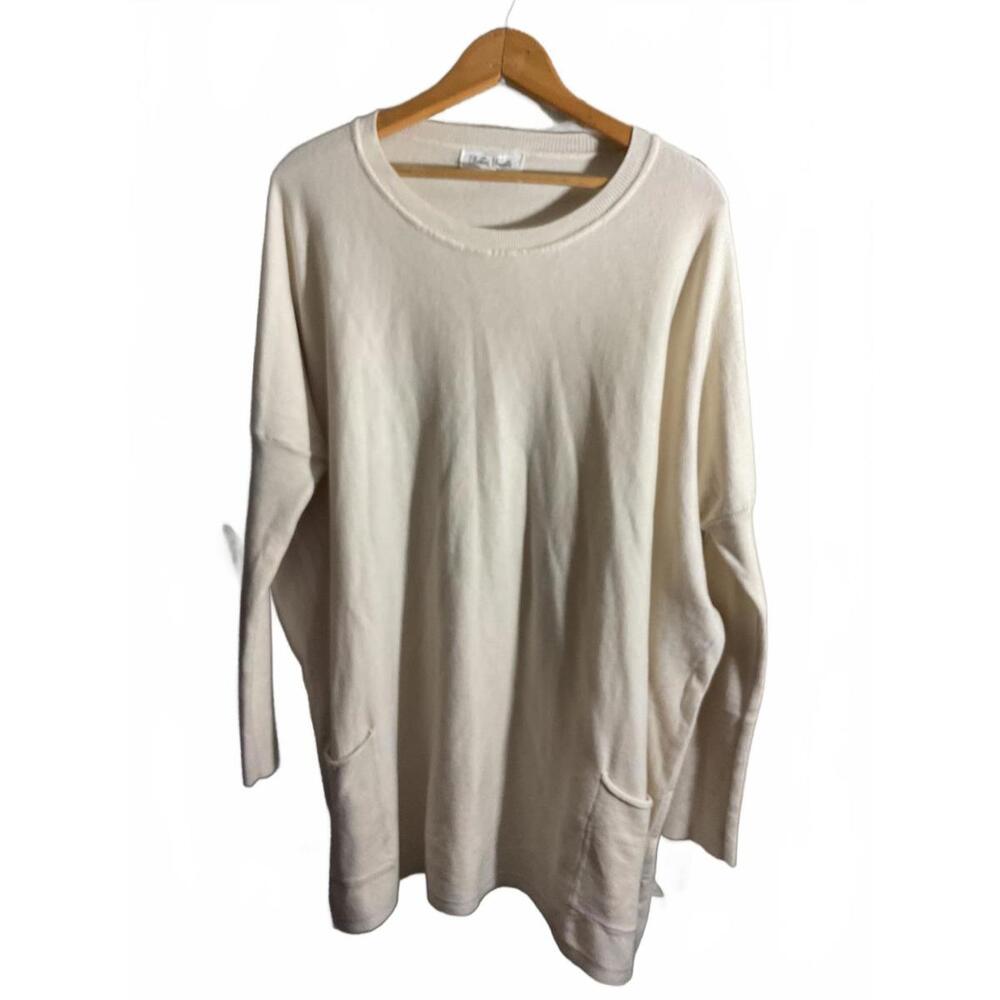 Blushing Brunette Cream Long Sleeve Sweater Tunic with Pockets Lagenlook  M/L